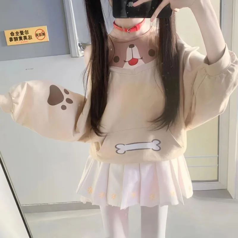 

Japanese Subculture Design Sense Fake Two Hoodies Autumn New Kawaii Printed Long Sleeve Hoodie Loose Casual Women's Clothing