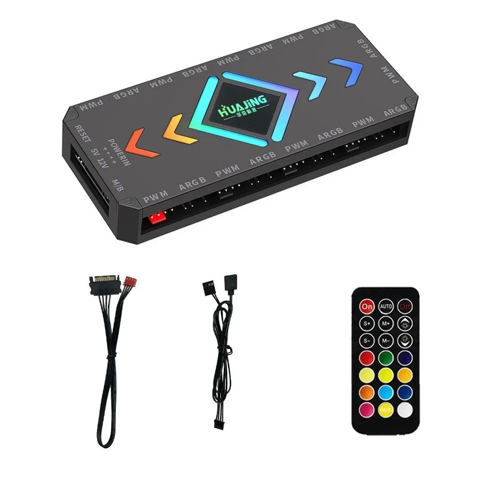 Fan Hub 5V ARGB Fan Hub 3PIN SATA Power PWM Fan Controller 9 Ports Magnetic Fan Hub Splitter Computer Case