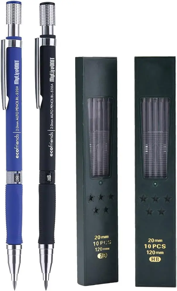 

Набор механических карандашей 2,0 мм для черчения, столярных работ, рукоделия и художественных эскизов с дополнительными стержнями