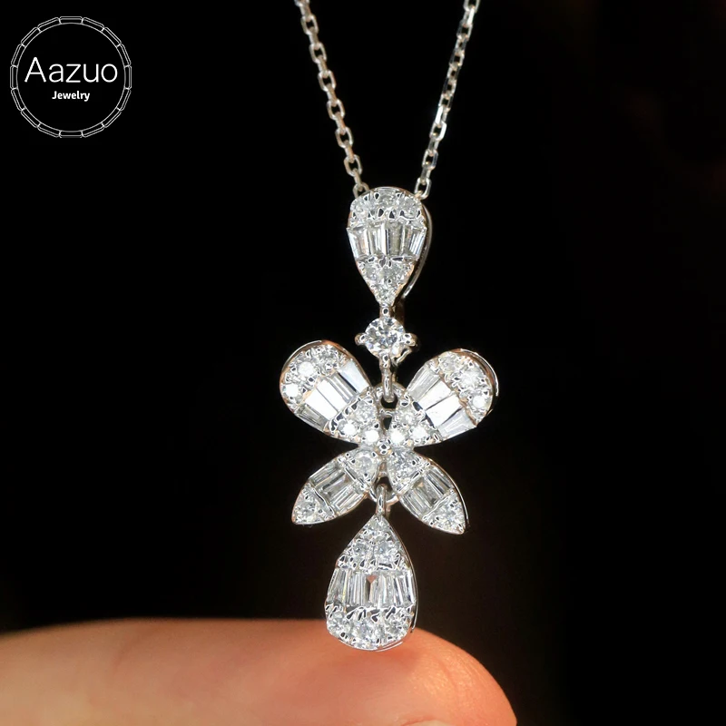 Aazuo 100% 18K Solid White Gold Real Diamonds 0.50ct Butterfly Necklace With Chain Gifted For Women Luxury Party 18 Inch Au750