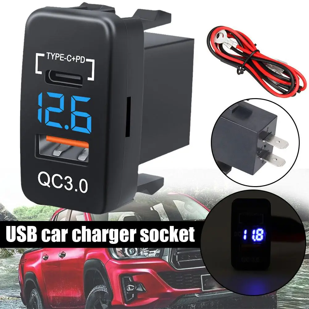 พอร์ต USB C PD ที่ชาร์จแบตในรถ12V QC3.0อะแดปเตอร์อัตโนมัติที่ชาร์จช่องจุดบุหรี่ในรถยนต์โทรศัพท์สำหรับโตโยต้า H4H9