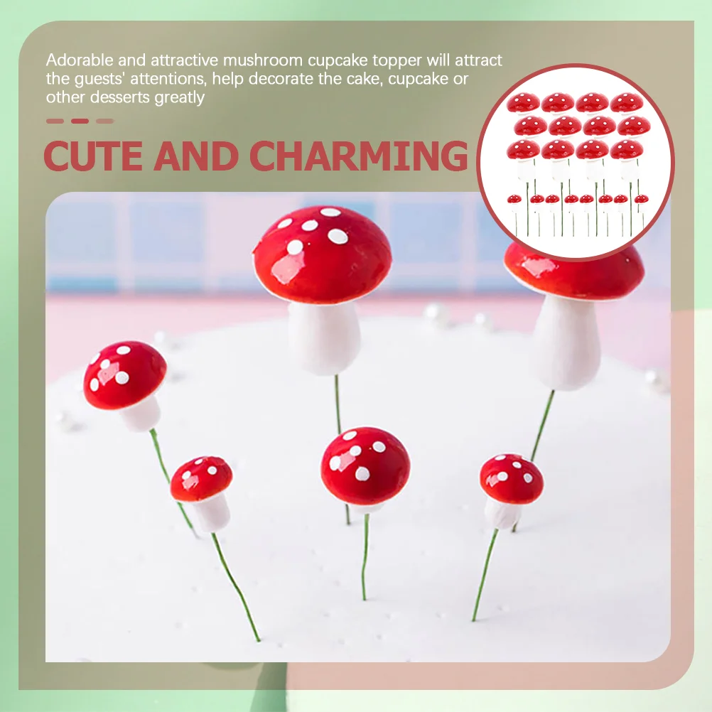 20 Pcs Mushroom Cake Toppers Baby Decor Artificial Mini Tiny Foam Woodland Theme Decorations Cupcake