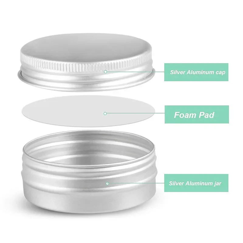 100PCS Aluminum Tin Jars 5g 10g 15g 20g 30g 50g 60g 100g Metal Empty Cosmetic Face Care Eye Cream Lip Balm Gloss Packaging