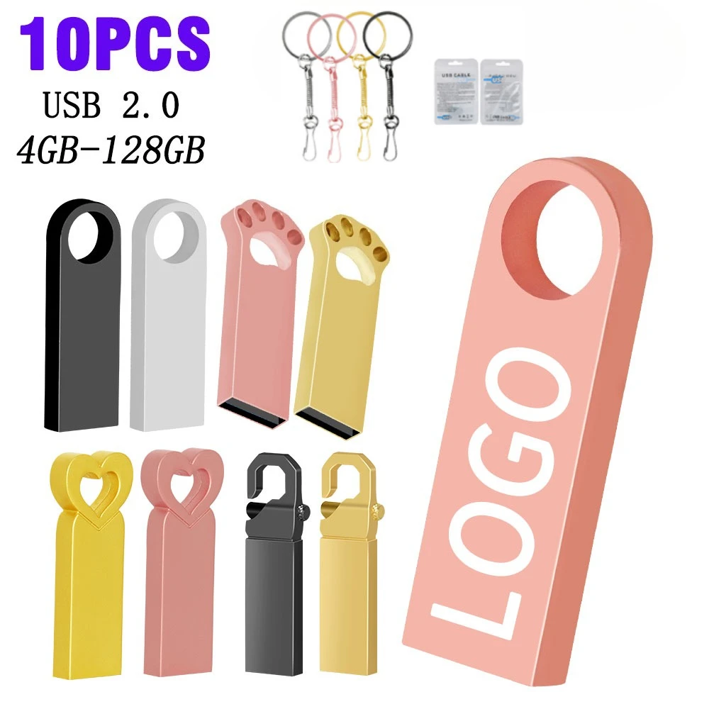 

10Pcs/lot Metal USB Flash Drive 4GB 8GB Pen Drive 16GB 32GB cle USB Stick 2.0 Memory Flash Drive 64GB 128GB Free custom logo usb
