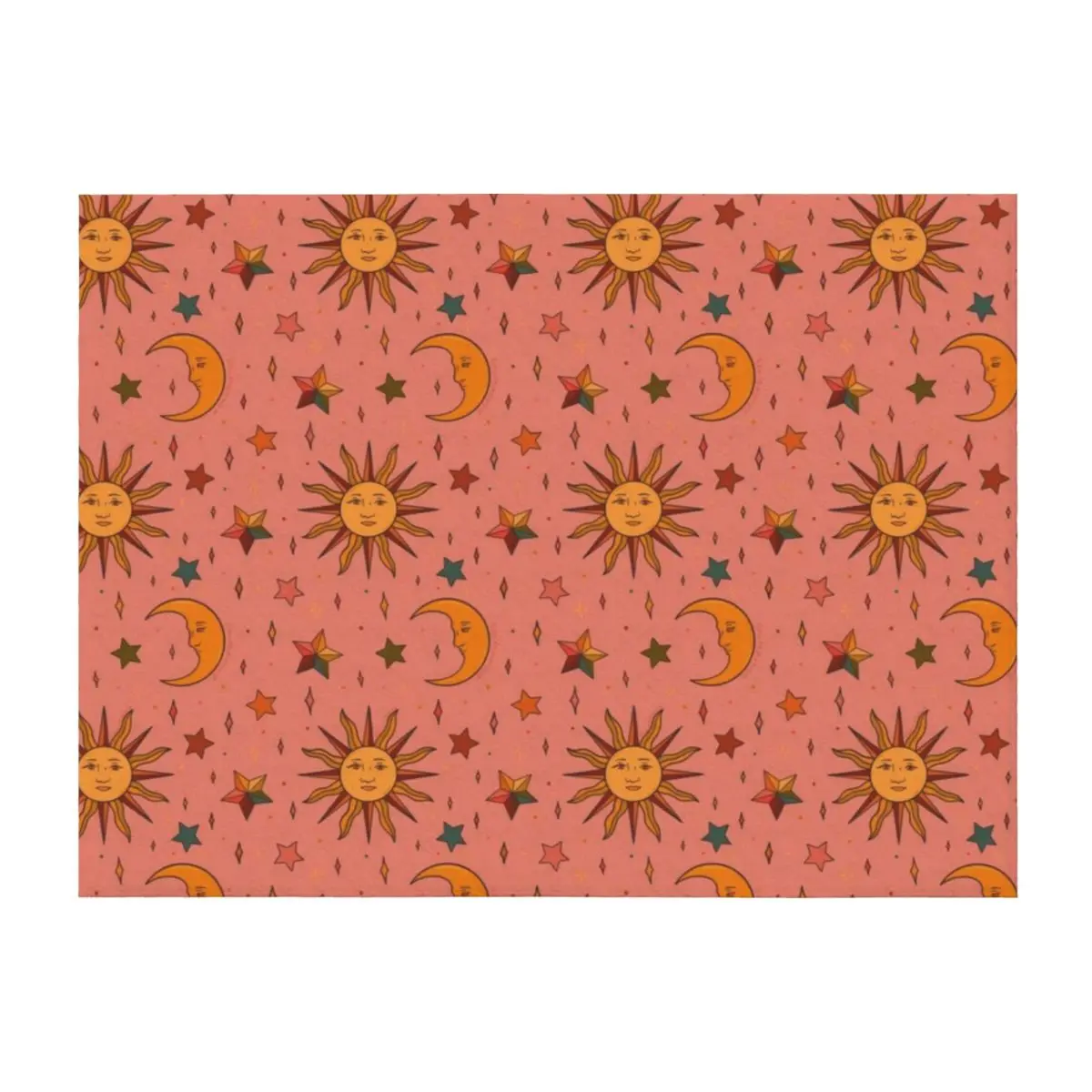 

Folk Moon and Star Print Throw Blanket valentine gift ideas Luxury Designer for babies Blankets