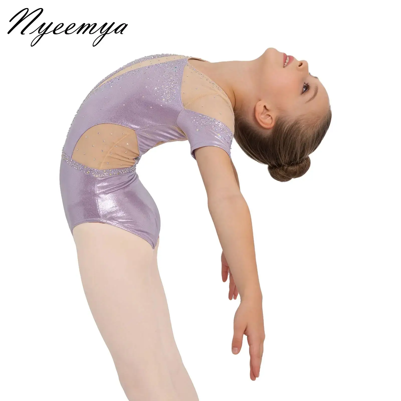 

Girls Rhythmic Gymnastics Leotard Children Long Sleeve Mesh Figure Skating Bodysuit Short Sleeve Ballet Dance Leotards Jumpsuit