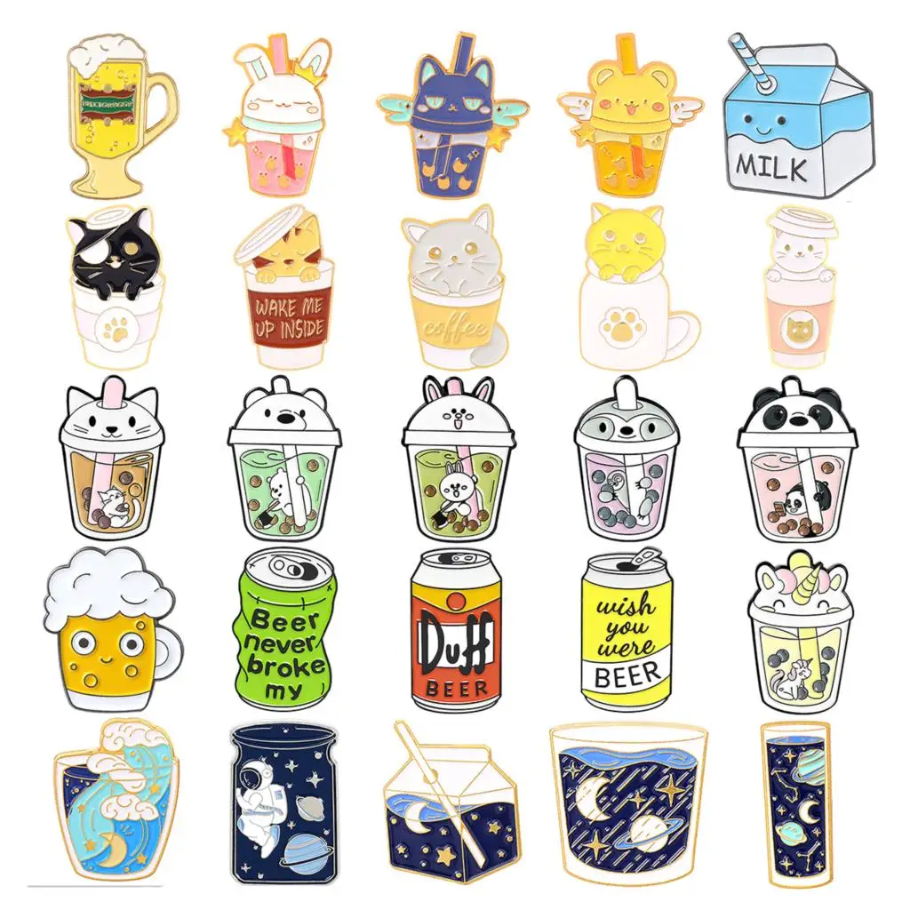 Pearl Milk Tea Brooch Bear Starry Sky Map Drink Cream Ice Cream Coffee Cat Alloy Brooch Accessories Drip Enamel Badge Lapel Pins