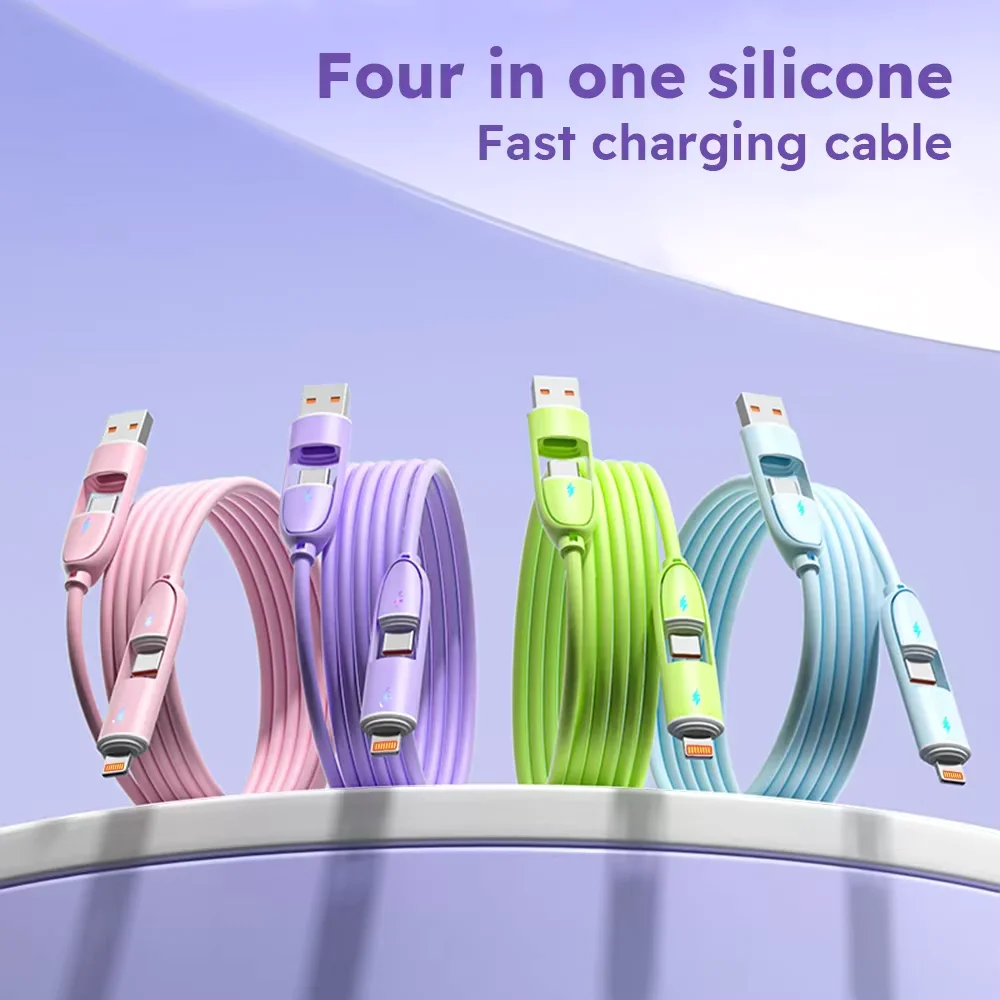 Кабель для быстрой зарядки ANSEIP 4-в-1, 5А, силиконовый, USB Type-C, USB Micro, для iPhone, Samsung, Huawei, Xiaomi, многопортовый