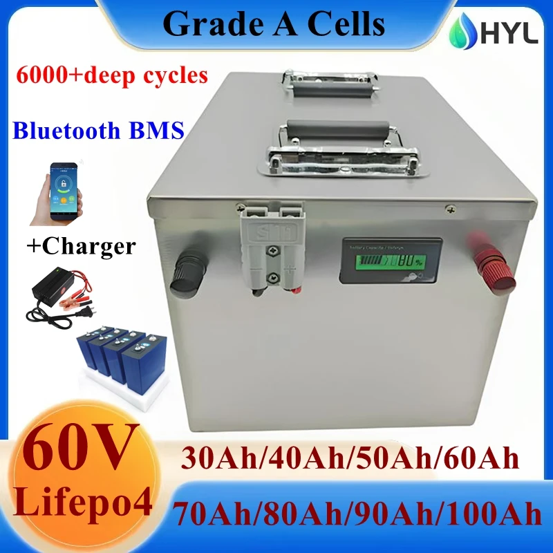 

HYL 60V Lifepo4 Battery 100Ah 30Ah 40Ah 50Ah 60Ah 70Ah 80Ah 90Ah Batteria for 1800W 3KW Rickshaw Electric Motorcycle Two Wheeler