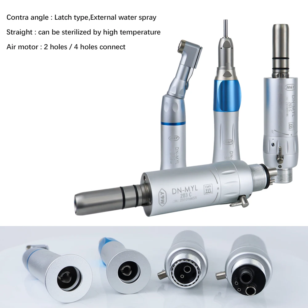 Dental Low Speed Handpiece Kits 203C 2/4 Hole Air Motor Contra Angle Straight Handpiece Dentists Equipment Tools