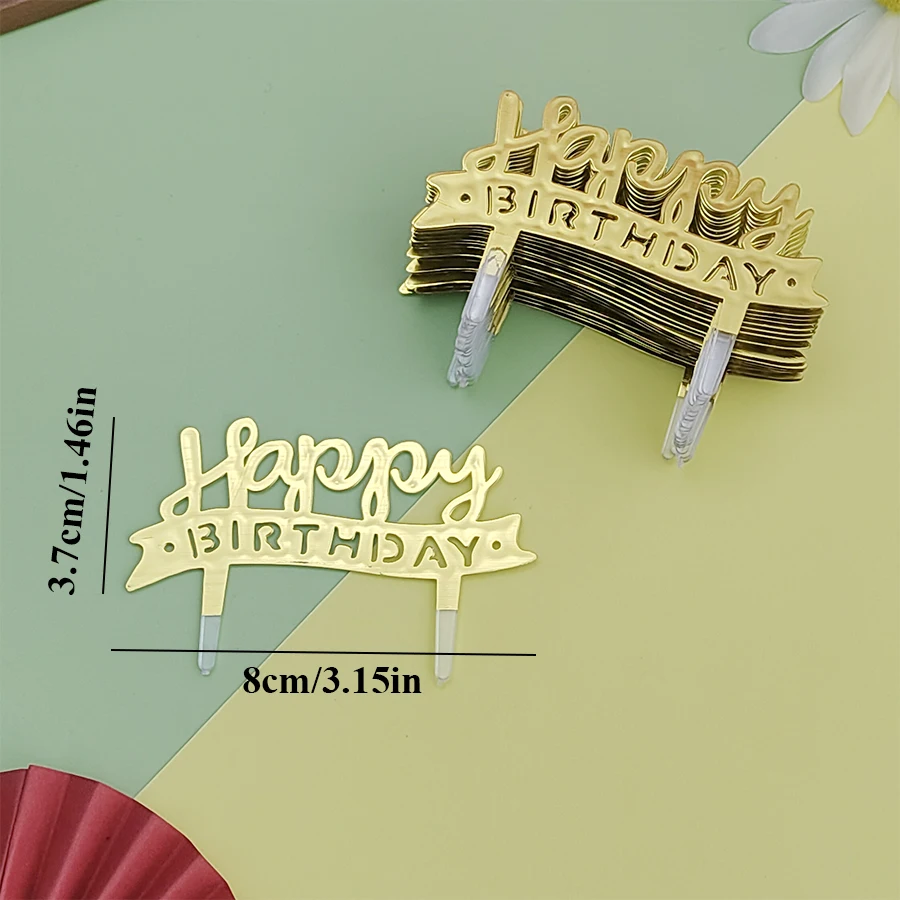 25 Stück Plastik alles Gute zum Geburtstag gebacken Englisch alles Gute zum Geburtstag Gold Party Kinder ersten Jahr Kuchen Dressing – Detail 12