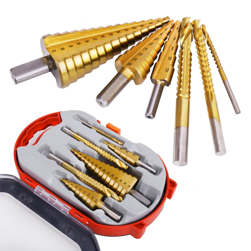 JUNEFOR Step Drill Bit Set 4-12 4-20 4-32mm Saw Drilling Tools Accessories Metal HSS Carpentry Tools Hole Cutter Cone Drill Bits