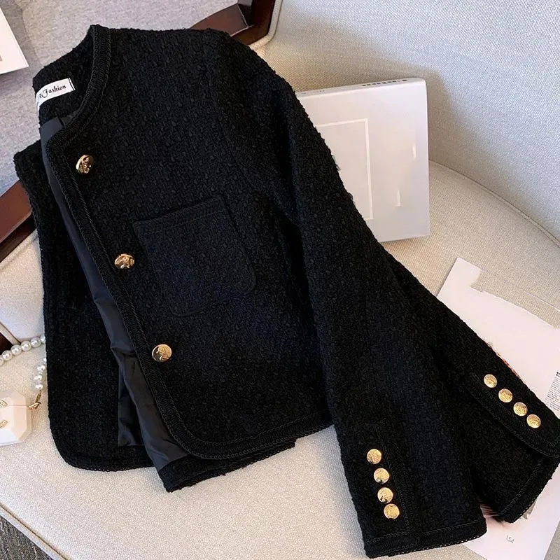 

Spring Autumn Women Round Neck Short Suit Outwear Korean Ladies Solid Color Blazer Jacket Female New Long Sleeves Tops Coat
