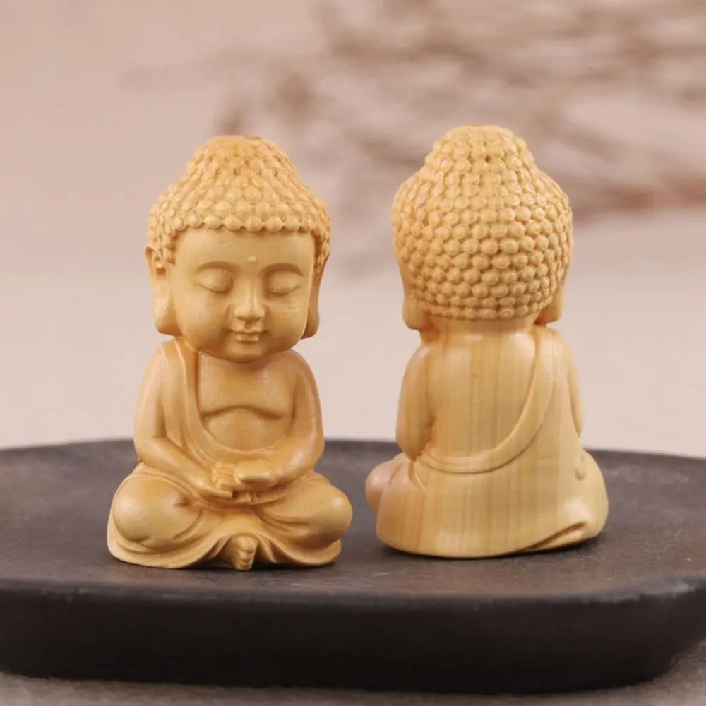 Statua di Buddha in legno bosso cinese intagliato muslimy Little Monk figurine Home Decor Car Ornament