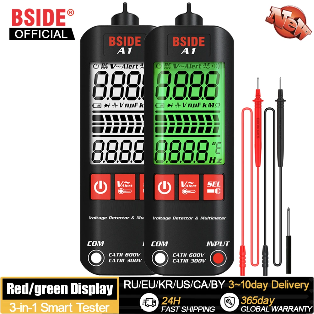 BSIDE. Voltage Tester Smart Digital Multimeter Non-Contact Electrician Pen Detector Voltmeter Ac Live Wire Test Ohm Hz NCV Meter