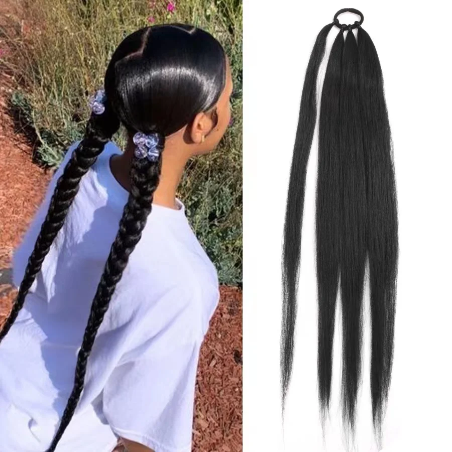 

Ponytail Extensions Synthetic Wrap Around Ponytail With Rubber Band Hair Ring DIY 26 Inch Ombre Black Brown Grey Boxing Braids