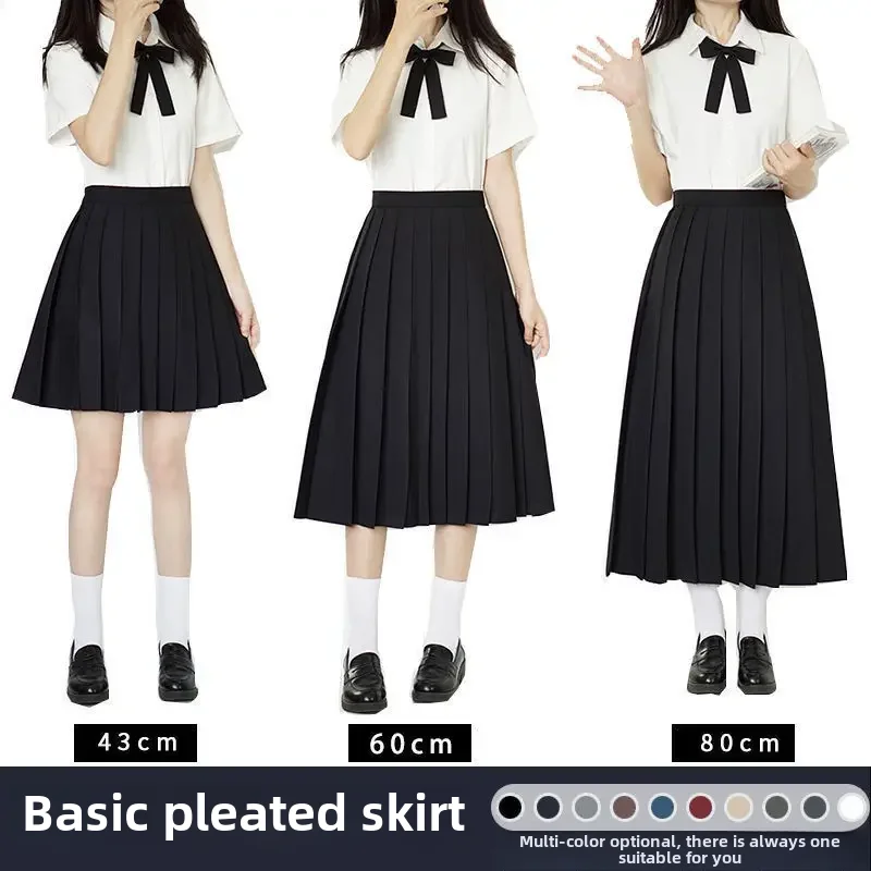 Jk Uniform Mini Dress Solid Color Plaid Preppy Style School Skirt Long Middle Length Foldable Casual Dress For Girls