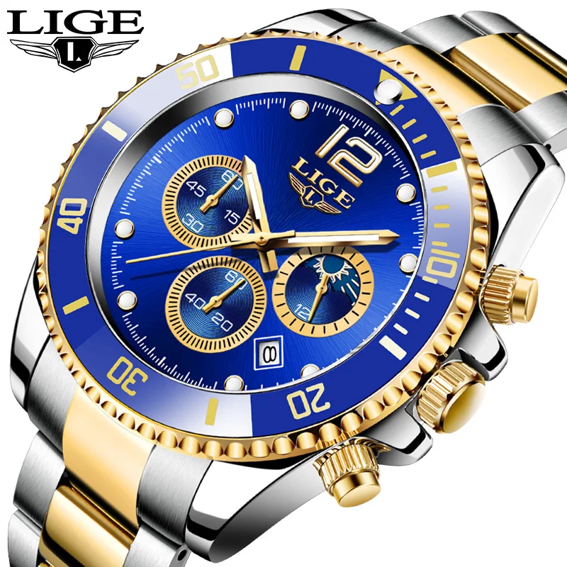 Mens Watches LIGE Top Brand Luxury Watch for Men Waterproof Sports Stainless Chronograph Quartz Wristwatch Relogio Masculino+Box