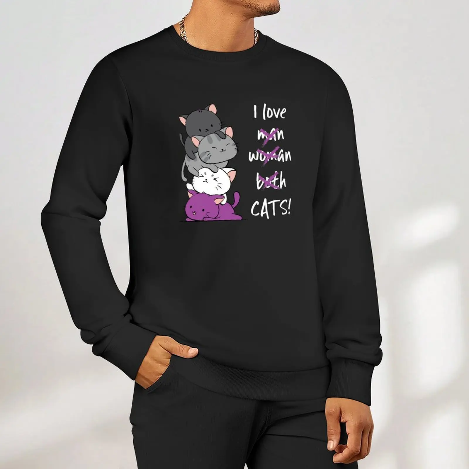 Kawaii Catpile مع النص - LGBTQ فخر جنسي لـ Ace البلوز ملابس رجالي ملابس رجالي ملابس الخريف جديد في بلوزات