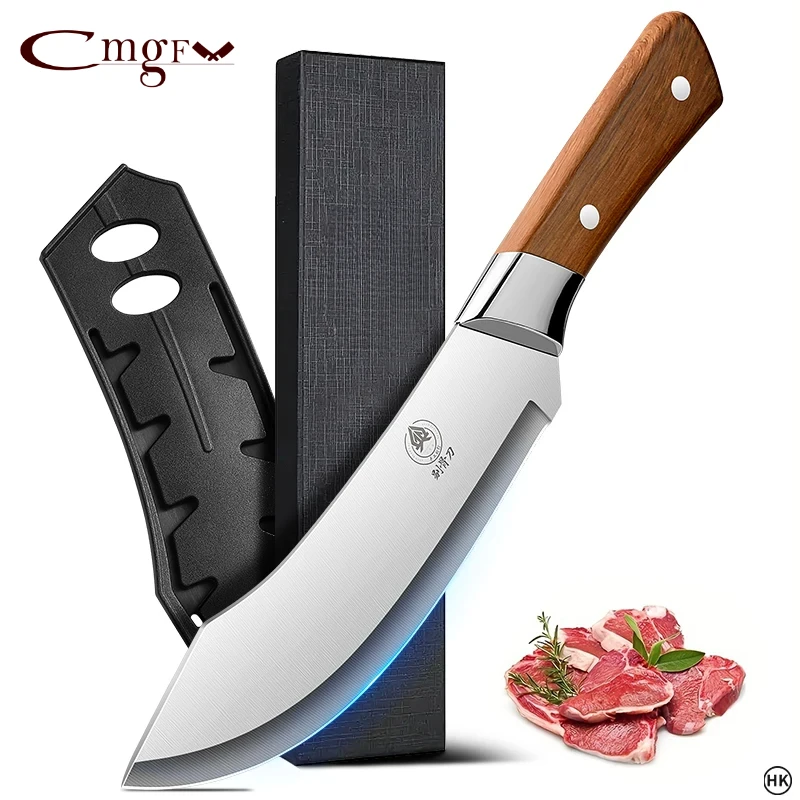 Stainless steel Kitchen Meat Knife, Pig Butcher Knife, Pork Cutter,Bone Cutting Knife, With Knife Cover