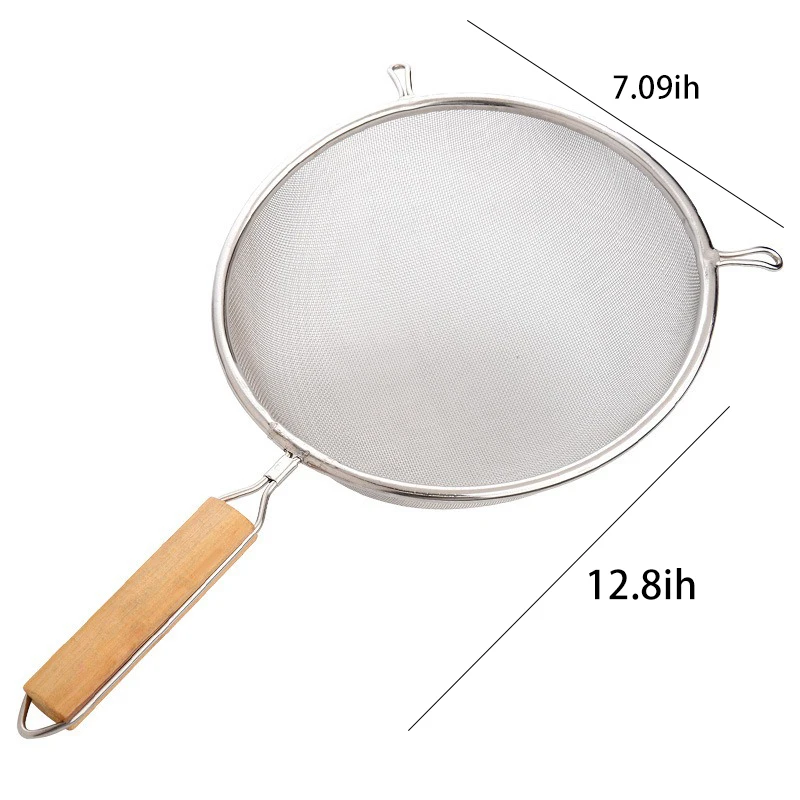 Double Ear Strainer, Long Handle for Noodles & Soup. 30x17cm, Stainless Steel, Heat Resistant - Image 6
