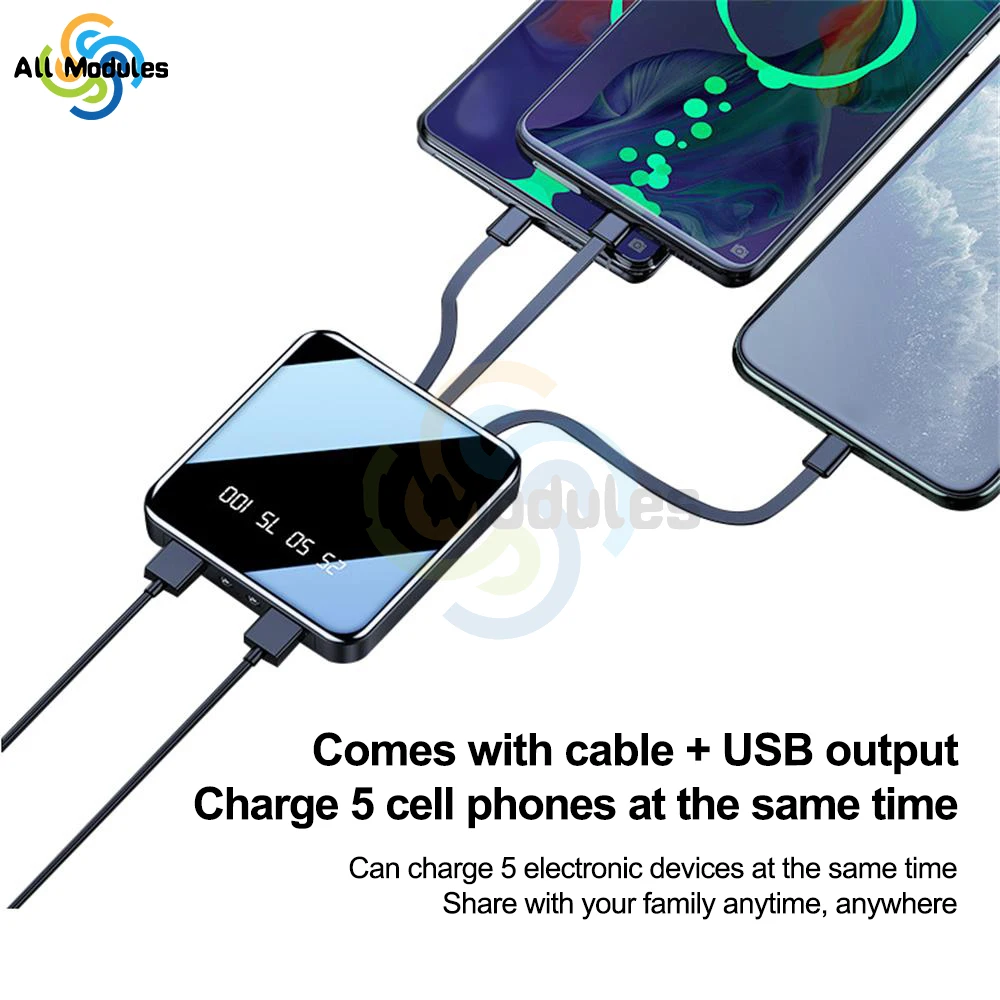 Battery Charger Case Portable DIY Power Bank Box with LCD Display Led Light 4 Charging Cable for Iphone Android Cellphone