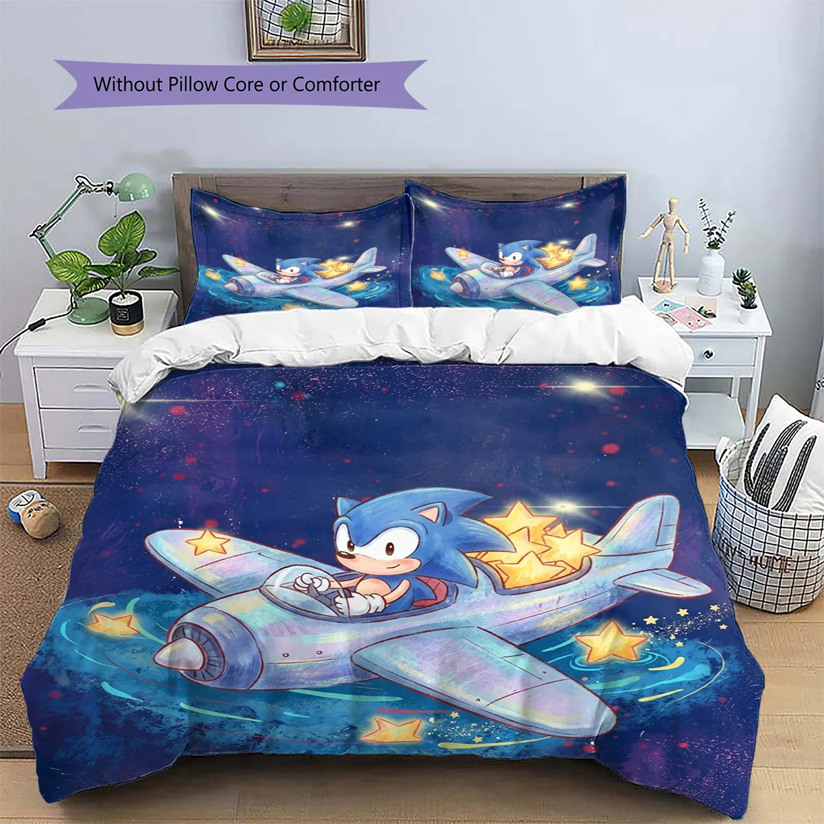 Hedgehog Sonic Patterned Pillowcase & Duvet Cover Set Anime Leisure Bedding Bedroom Home Ornament Fan Gift.-TING
