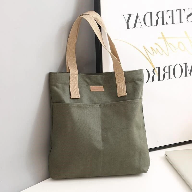 1Pcs Women's Tote Bag Canvas Sewing Thread Large Capacity Advanced Sense Handbag Convenient Practical Female's Commuter Bag