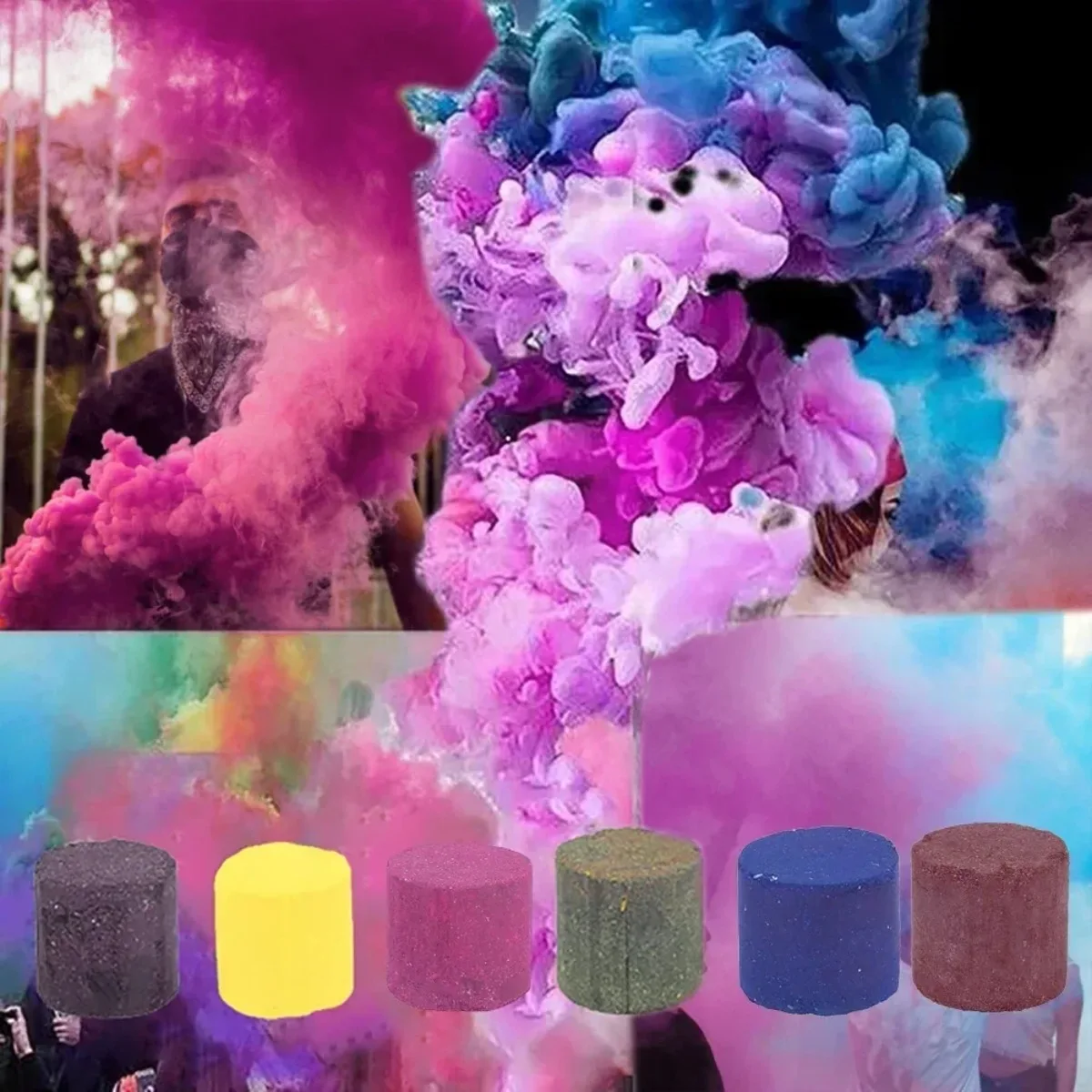 3pcs Colorful Smoke Cake Portable Magic Fog Bombs Stage Studio Wedding Photo Spray Creative Halloween Party Smoke Effect Props