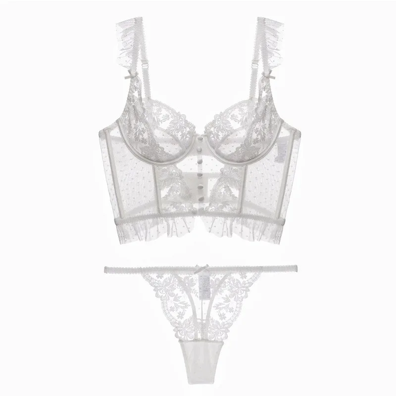  Dentelle Française Ultra Fine Soutien-Gorge Transparent Sans Armatures Guêpière Brodée String Effet Affinant Taille S-XL ABC - Image 2