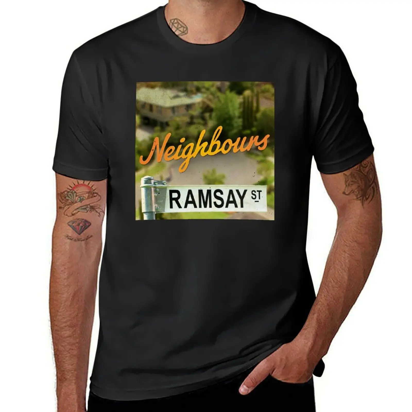 Ramsay St Street Sign Everybody Needs Good Neighbours T-Shirt customs boys animal print t shirts for men