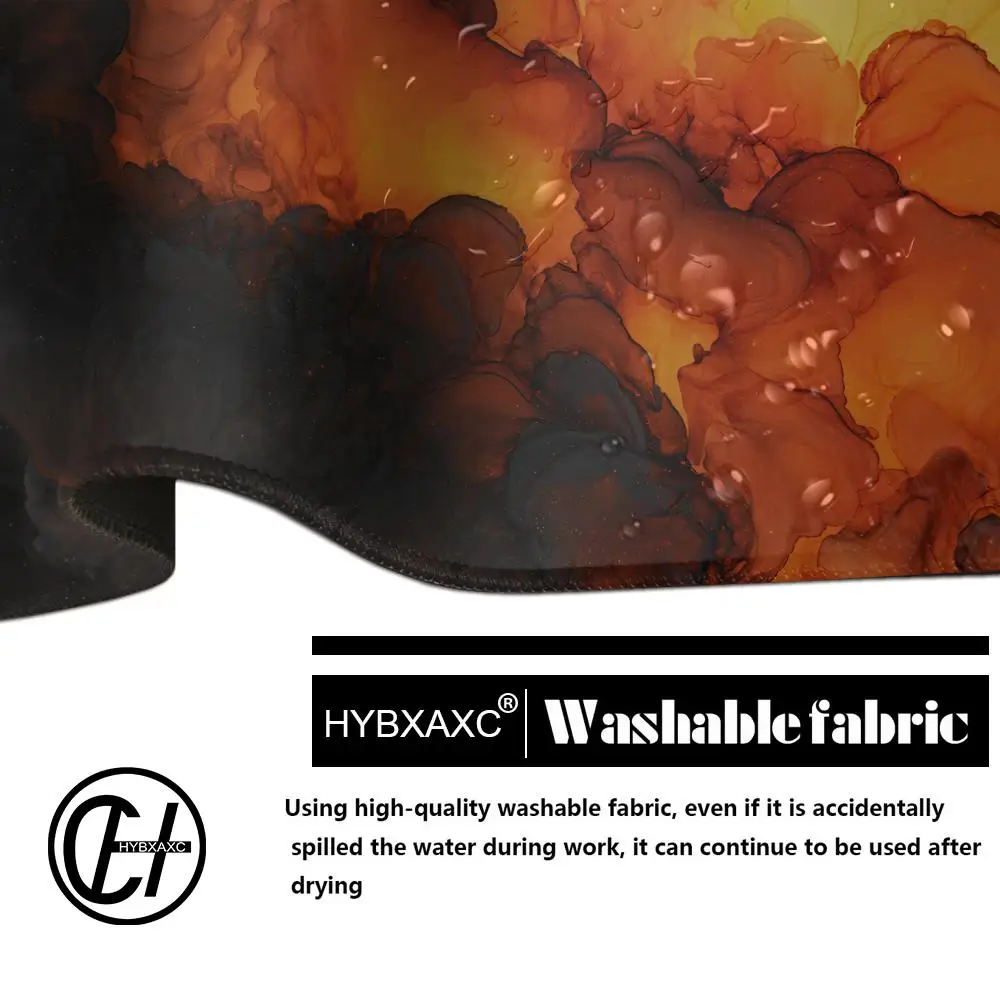 Tappetino da scrivania con nuvola astratta 80x30 Tappetino per mouse da gioco con scintille arancione dorato con inchiostro grande Base in gomma antiscivolo Tappetino da scrivania con bordo cucito