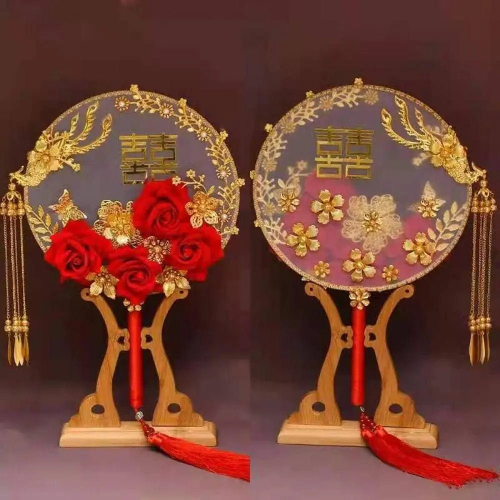 Exquisite Xiuhe Clothes Fan Elegant Beautiful Bride Group Fan With Tassel Handle Creative Hand Holding Fan - Image 3
