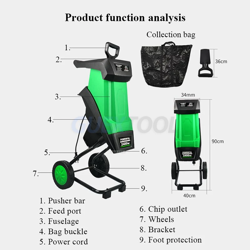 HT6533 Powerful Wood Chipper Branch Crusher Electric Breaking Machine 2400W Tree Branch Crushing Machine Garden Tool 220V