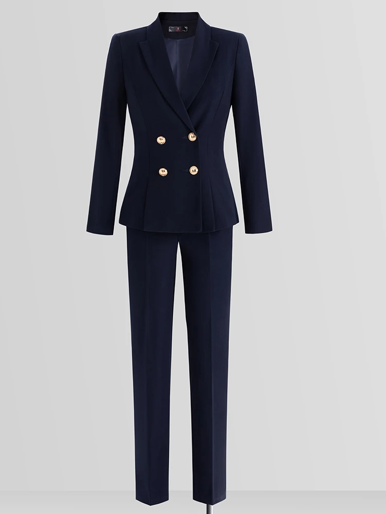 

Элегантный темно-синий черный женский брючный костюм, пиджак, женская деловая рабочая одежда, комплект из 2 предметов, формальная куртка и брюки