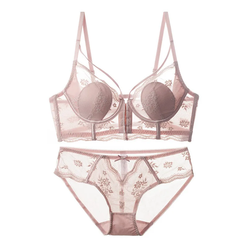 High-Quality Thin Small Cup Hollow Out Lingerie For Women Sexy Underwear Lace Front Buckle Bra Sets Young Girls Dress Intimates