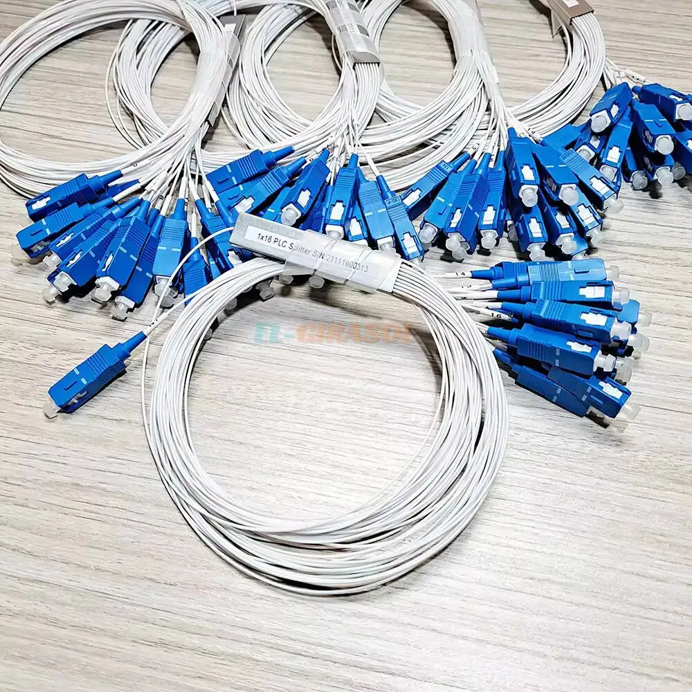 1x16 SC UPC Single Mode PLC Fiber Splitter G657A1 0.9mm PVC 1M Cable FTTH Optical Splitter Available 5/10/20pcs Per Lot