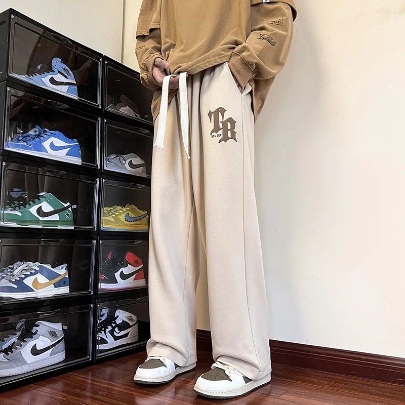 

Мужские повседневные брюки оверсайз, летние, модные, брендовые, новинка 2024 года, для старшеклассников, прямые, на шнурке, длинные