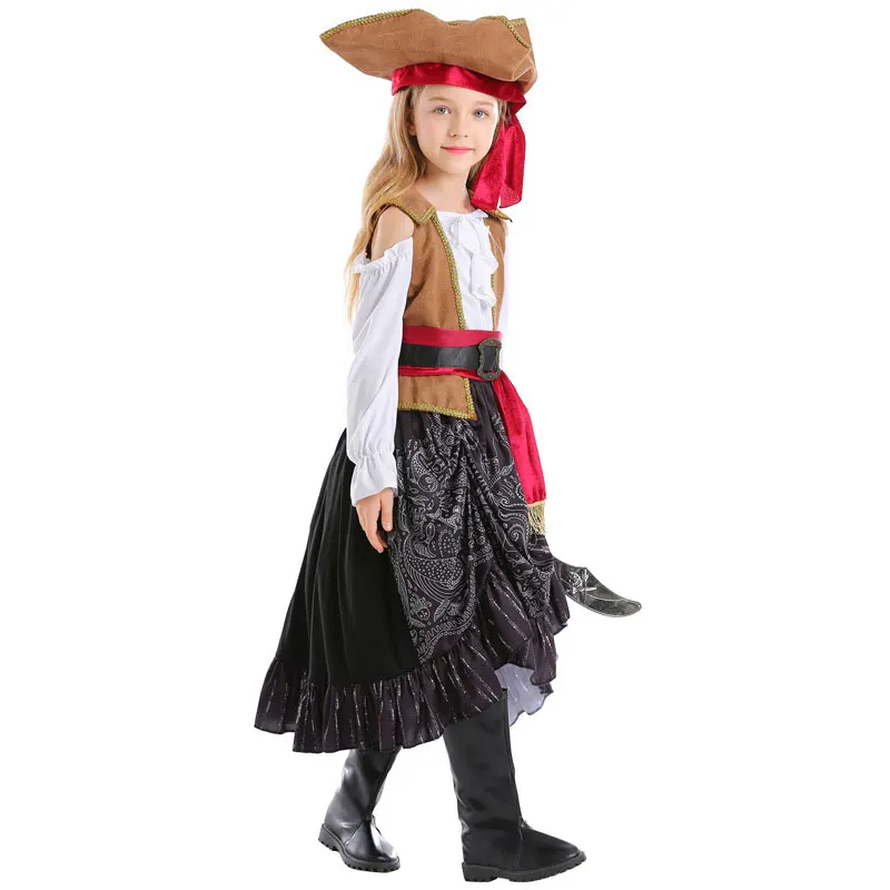 Costume de capitaine de Pirate des caraïbes pour enfants, vêtements de spectacle sur scène en Fiber de Polyester 00%