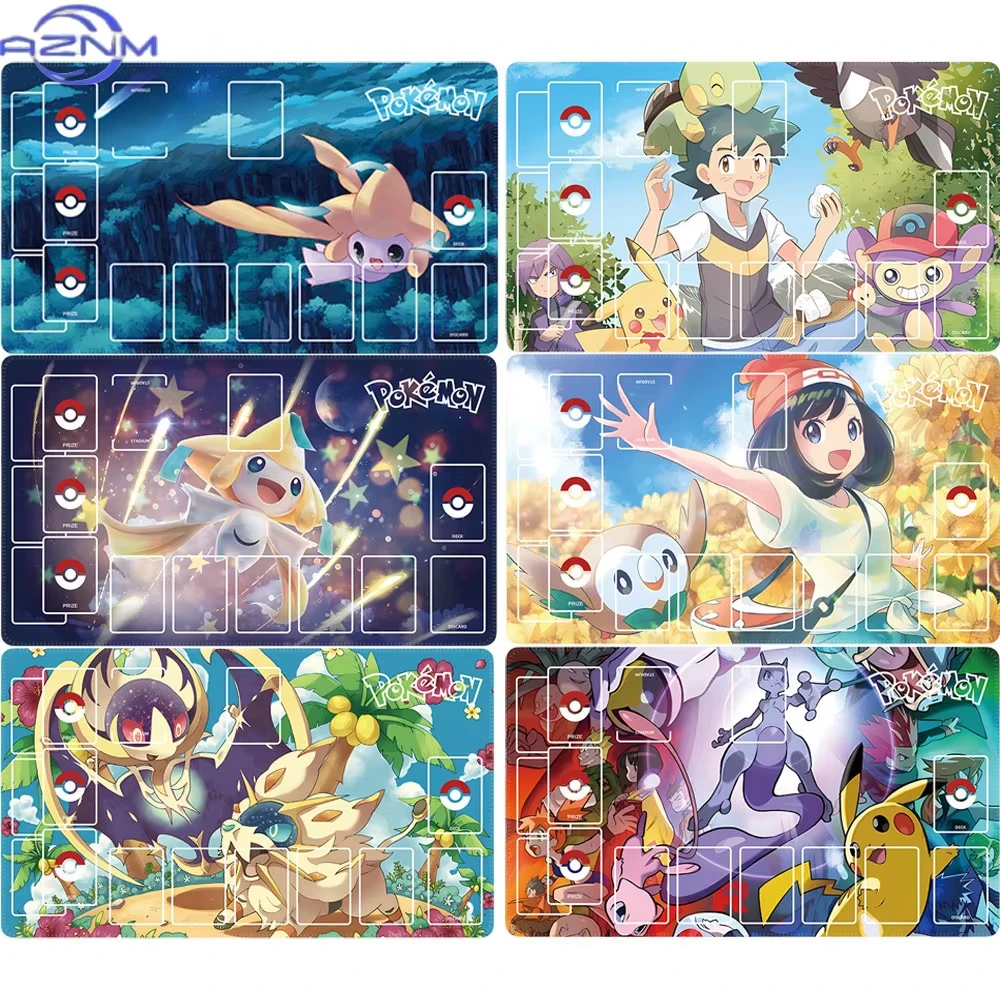 Pokemon Anime TCG Playmat Multiple Cute Trainer & Monster Art With Battle Zones Non Slip Rubber Trading Card Game Mat