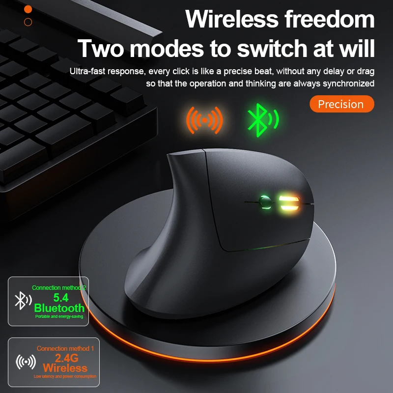 1600DPI Wireless Bluetooth Vertical Mouse,Ergonomic Design Rechargeable Optional Portable Gaming Mouse For Mac Laptop Computer