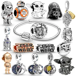 Disney Cartoon 925 Sterling Silver Mandalorian kolekcja urok pasuje do oryginalna bransoletka kobiet biżuteria prezenty świąteczne