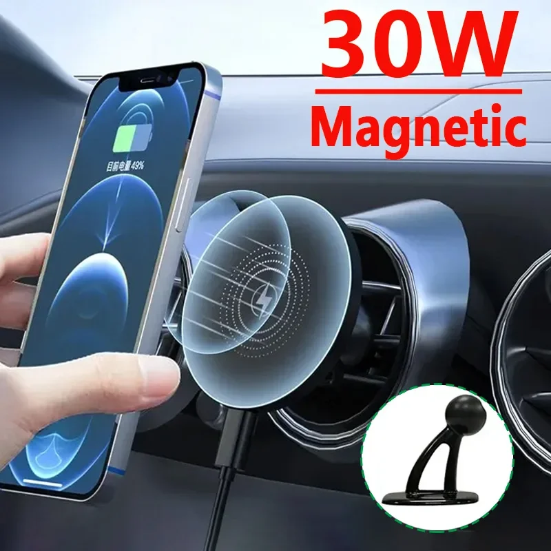 30W Magnetic Car Wireless Charger Magnet Fast Charging Station Car Phone Holder Mount for iPhone 15 14 13 12 Pro Max Min 