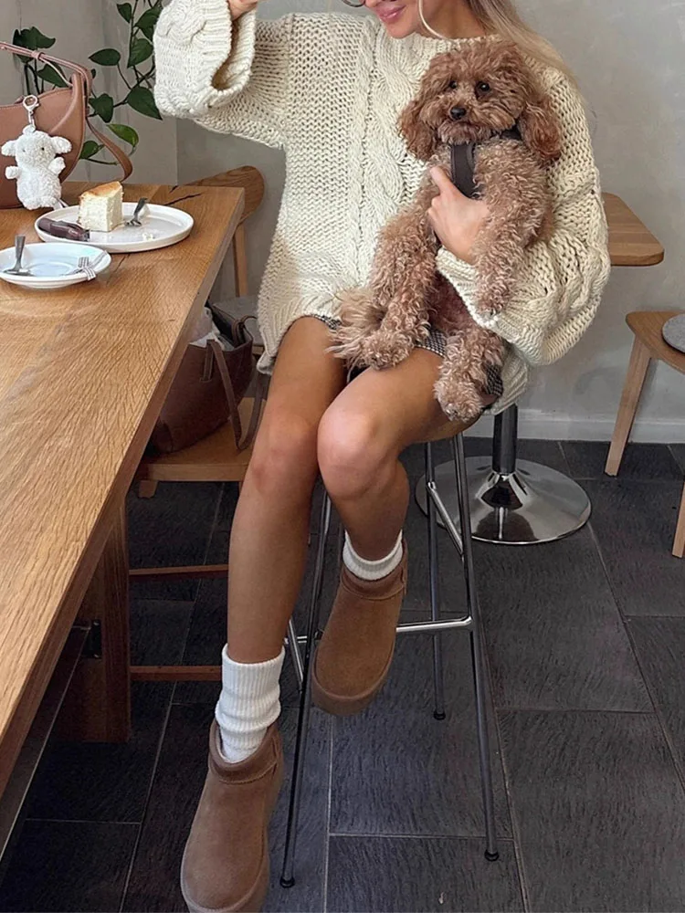 Autumn Winter New Women's Commuting Warm Pullovers Fashion Knitted Hollow Out Sweater Casual Crochet O-neck Long Sleeve Jumpers