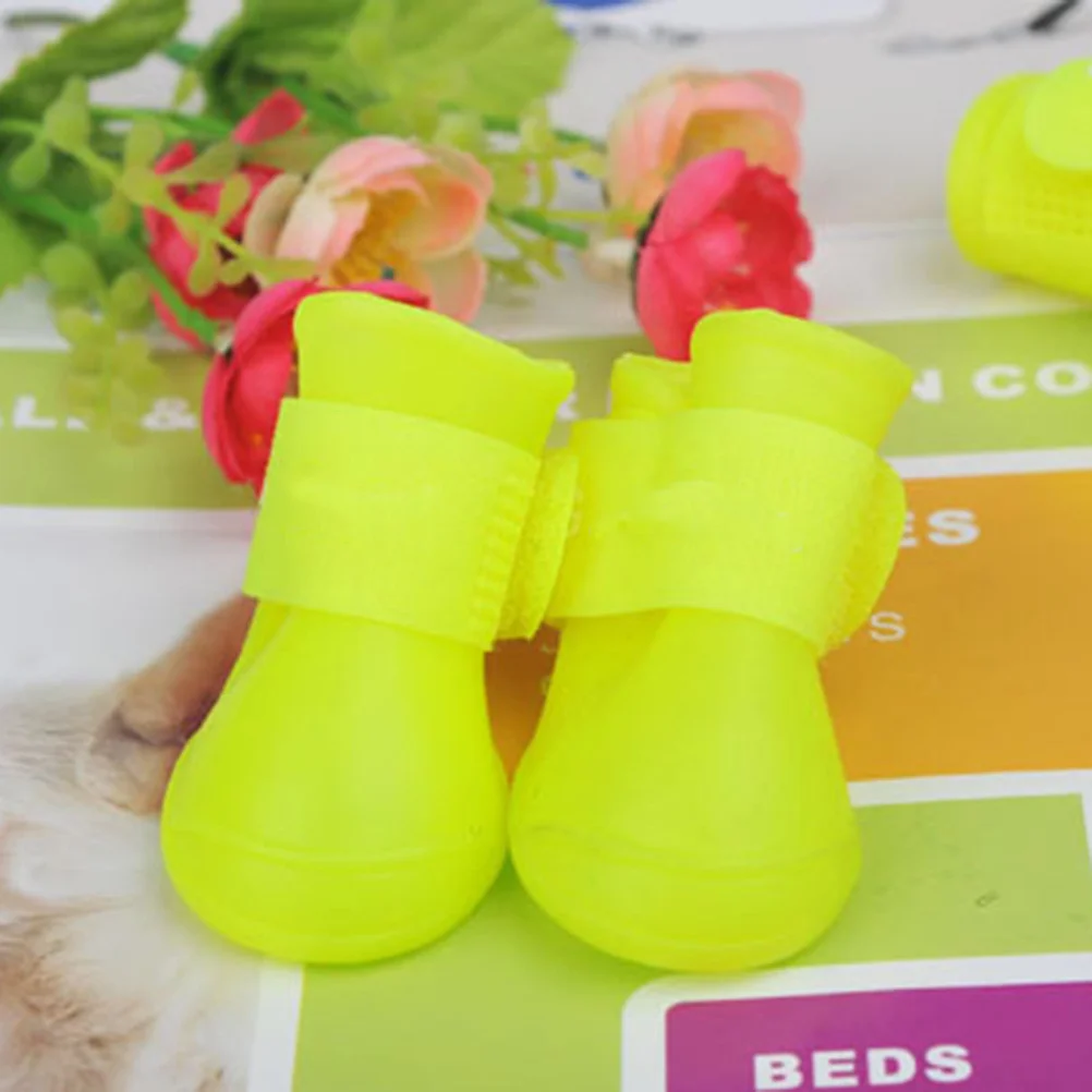 

Pair Pet Shoes Candy Color Size S Yellow Flexible Waterproof PVC Anti-Slip Dog Puppy Rain Boot for Deck Floor Beach