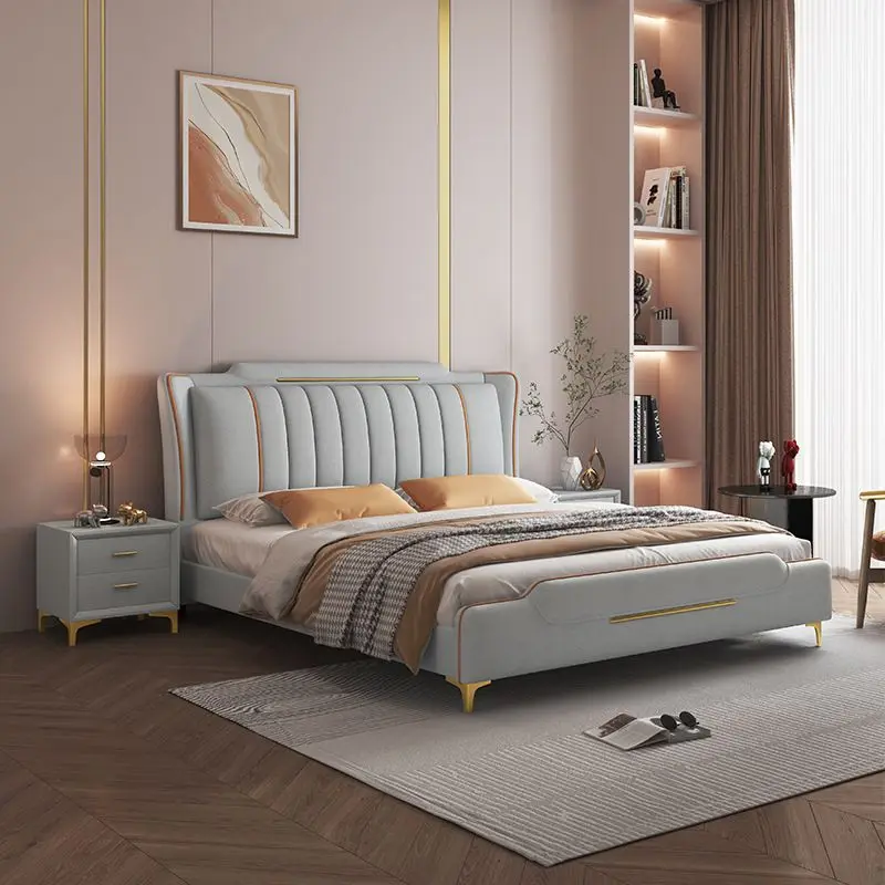 Moderne eenvoudige hoofdslaapkamer sfeervol lederen bed hoofdslaapkamer dubbel