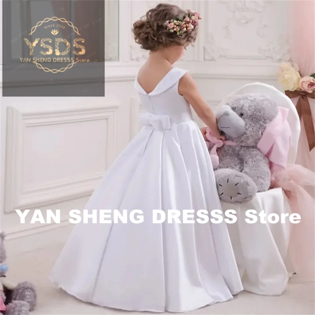 Customized Flower Girl Dresses Satin Flory Pattern Diamond Belt With Bow Sleeveless For Wedding Birthday Party Banquet Princess