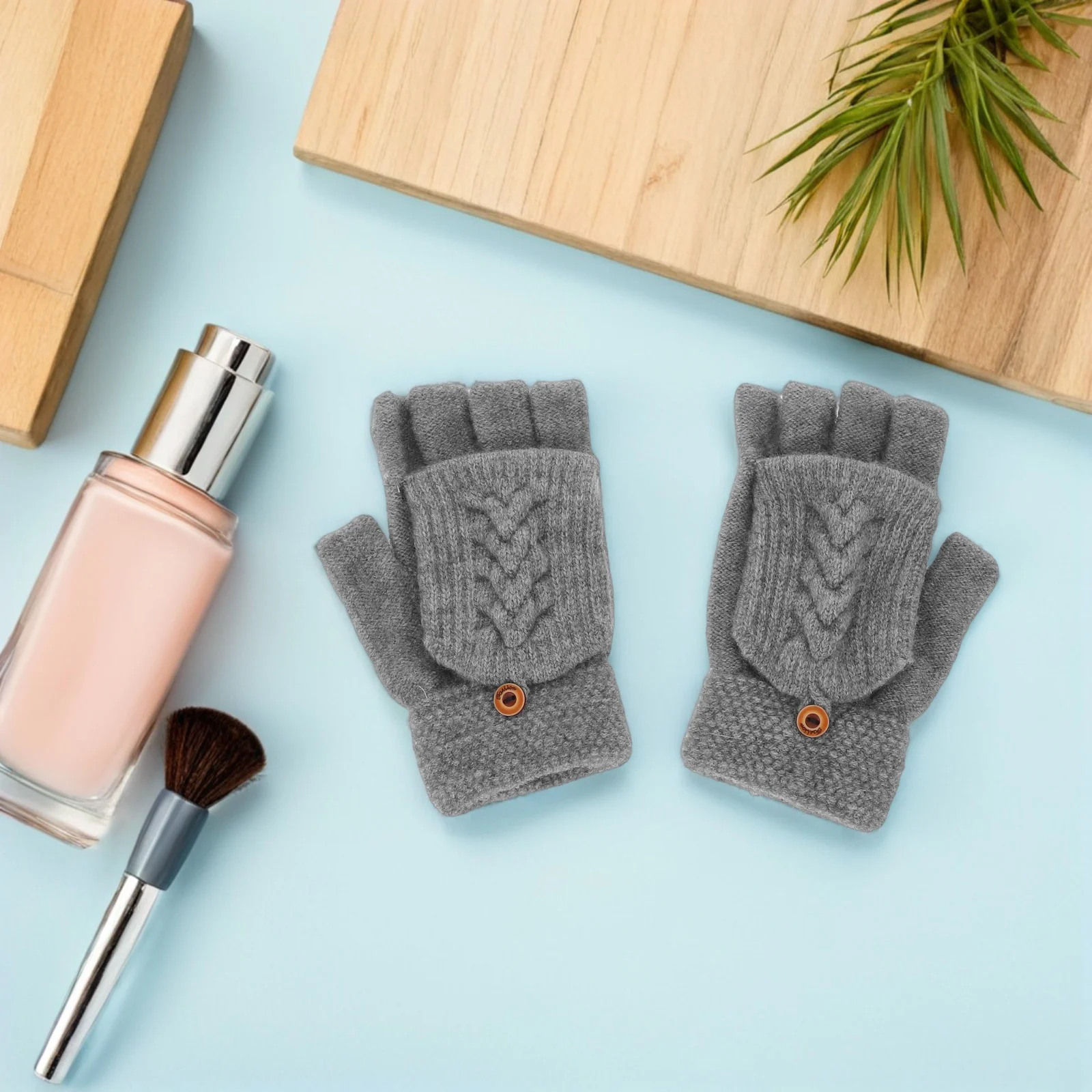 

2Pairs Flip Cover Fingerless Gloves Winter Knitted Thermal Mitts for Touch Screen Windproof Warm Hand Covers Half Finger Gloves