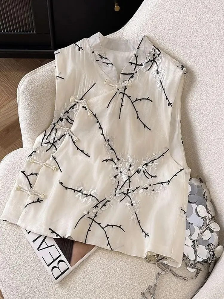 

Retro Chinese Embroidered Vest Women's Summer Loose Slimming Top Design Sensation Ele Faionable ort Sve irt