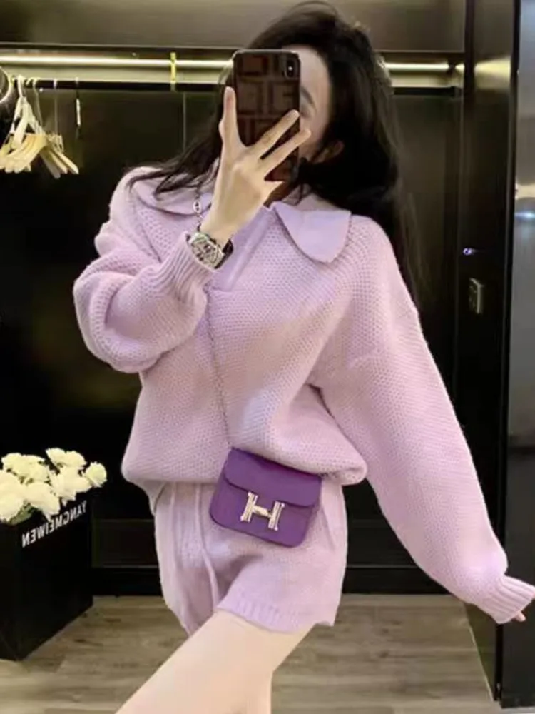 2024 autumn winter conjuntos femininos elegante Shorts Two Piece Set Women y2k pullovers Sweater Knitwear Outfits pant sets